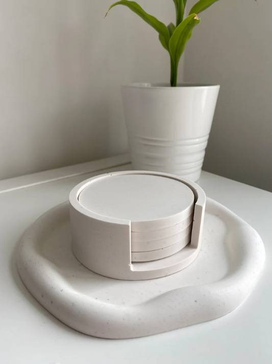 White Coasters and Holder Set